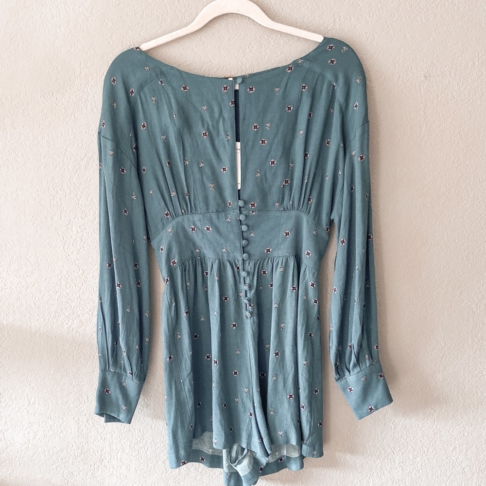 NWT Free People Love Grows Emerald Green Long Sleeve Romper Jumpsuit